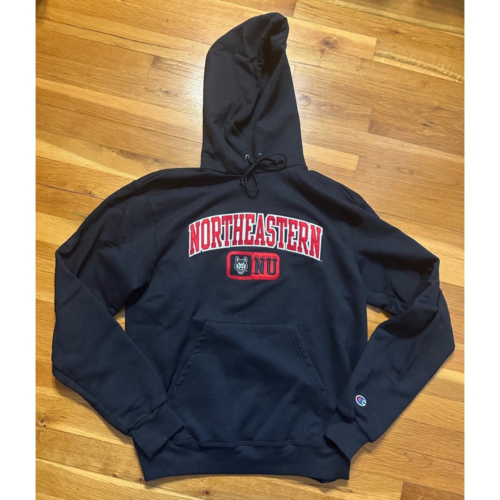 Champion Northeastern University Huskies Hoodie Mens Medium Black Embroidered NU